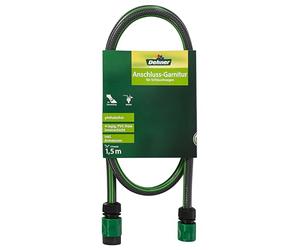 Dehner Kit de raccordement pour dévidoir avec robinetterie - Longueur : 1,5 m - 1/2" - PVC - Tuyau d'arrosage - Gris/Vert/Noir