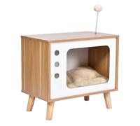 Dehner Lieblinge Buya Niche pour Chat intérieur/élégante avec Coussin Douillet, env. 48 x 43 x 28 cm, Bois/Peluche, Blanc/Marron