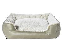 Dehner Lieblinge Casim Lit Douillet pour Chien/Chat avec Fond antidérapant, env. 85 x 65 x 25 cm, Taille L, Polyester/polypropylène, Beige/Blanc