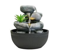 Dehner Lono Fontaine d'intérieur avec éclairage LED, env. Ø 21 cm, Hauteur 21 cm, polyrésine, Gris/Noir