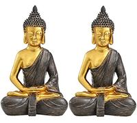 Dehner Lot de 2 Figurines Motif Bouddha, env. 39,5 x 25,5 x 18 cm, polyrésine, doré/Marron