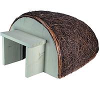 Dehner Natura Maison pour hérisson Petzi, env. 38 x 24 x 49 cm, Bois de Sapin/rotin, Marron/Gris