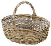 Dehner Panier de Plantation en rotin avec Anse, env. 46 x 39 x 18 cm, tressé, Gris/Marron