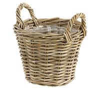 Dehner Panier en rotin avec anses, diamètre : 30 cm, Hauteur : 23 cm, tressé, Gris/Marron