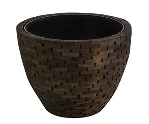 Dehner Premium Milan Pot de Fleurs avec Pot intérieur, Ø 32 cm, Hauteur 30 cm, Bois/Plastique, Marron
