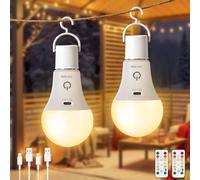 Dehobo Ampoule Rechargeable Avec Télécommande - Ampoule E27 Dimmable 3 Couleurs - 7W Touch Control Ampoules avec Fonction de Timing - Ampoule d'urgence pour Camping, Randonnée, 2 Packs