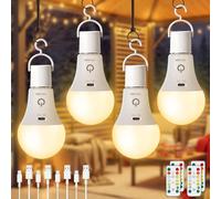 Dehobo Ampoule Rechargeable Avec Télécommande - Ampoule E27 Dimmable 3 Couleurs - 7W Touch Control avec Fonction de Timing - Ampoule d'urgence pour Camping, Randonnée, 4 Packs