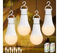 Dehobo Ampoule Rechargeable Avec Télécommande Dimmable 3 Couleurs 4 Pack | Ampoule Rechargeable E27, 7W Bouton Control Ampoules avec Fonction de Timing pour Éclairage D'urgence Extérieur Blanc
