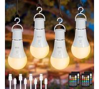 Dehobo Ampoule Rechargeable USB-C Avec Télécommande - Ampoule E27 Dimmable 3 Couleurs - 7W Mode RGB Ampoules avec Fonction de Timing - pour Décorations de Noël Camping, 4 Packs