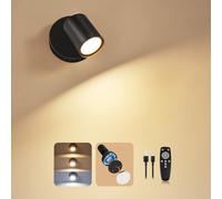 Dehobo Applique murale à piles, applique murale à coller avec 3 températures de couleur, spots muraux rechargeables à intensité variable, rotation à 350°, lampes sans fil pour lecture de chevet