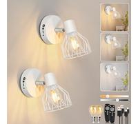 Dehobo Applique Murale Interieur, Lampe Murale Chambre Sans Fil USB Rechargeable avec Dimmables E14 Ampoules, Blanc Lampe de Chevet avec Télécommande 3 Températures pour Salon, Couloir- Lot de 2