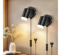 Dehobo Applique Murale Intérieure avec Interrupteur - GU10 Spot Lampe Mural 7W Moderne Tourner 350° pour Tableau pour Chambre à Coucher Salle de Lecture Bureau - Noir Givré 2 packs - Sans Ampoules