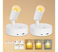 Dehobo Applique Murale Intérieure Rechargeable Blanc avec Commande Tactile et Télécommande - 3 Couleurs Dimmable Intensité Variable - Sans Fil Spot Murale LED Timer pour Chambre, Art Plantes,2 PCS