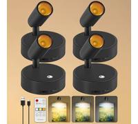 Dehobo Applique Murale Intérieure Rechargeable USB avec Commande Tactile et Télécommande - 3 Couleurs Dimmable Intensité Variable - Sans Fil Spot Murale LED avec Timer pour Chambre Art Plante, 4 PCS