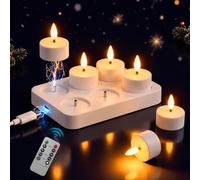 Dehobo Bougie LED Rechargeable Lot de 6, Bougie Chauffe Plat avec Télécommande et à minuterie, Bougie LED Flamme Vacillante Autonomie 50-110 h pour Décoration Anniversaire Halloween Décoration Maison