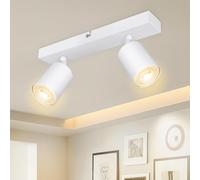 Dehobo Rampe Spots et Rails de Spots, Spots de Plafond Double GU10 Orientable Moderne, Plafonnier Spot Blanc Mat, Sans Ampoules, Plafonnier 2 Spots pour Cuisine Chambre Salon Couloir Salle à Manger
