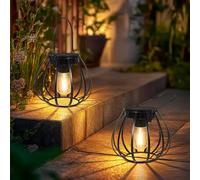 Dehobo Lanterne Solaire Exterieur Jardin 2 Pièces - Lampe Solaire Exterieur IP65 Résistant à L'eau - Suspension Luminaire en Forme de Cruche Métale LED Blanc Chaudpour Cour Balcon