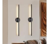 Dehobo Lot de 2 appliques murales à piles - Rotation à 300° - Lampes murales rechargeables 6600 mAh avec télécommande Noir 77 cm - Lampes murales sans fil à intensité variable 3 températures de
