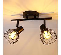 Dehobo Plafonnier Industriel 2 Spots LED Orientable E14, Plafonnier 40W Rampe Spot Applique, Cuisine Chambre Salon, Noir