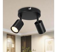 Dehobo Plafonnier LED 2 Spots 350° Orientable, GU10 Spots de Plafond Design Moderne Ronde Noir, Applique Murale Intérieure pour Cuisine Salon Chambre, Sans Ampoule