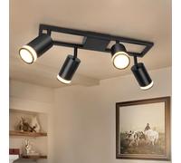 Dehobo Plafonnier LED 4 Spots, Spots de Plafond GU10 Double Orientable Moderne, Plafonnier 4 Spots Noir pour Cuisine Chambre Salon Couloir Salle à manger, sans Ampoules