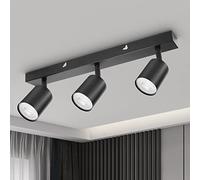 Dehobo Plafonnier Noir Orientable avec Douille GU10, Spots Rail Moderne 3 Têtes sans Ampoules pour Cuisine Chambre Salon Couloir Salle à Manger