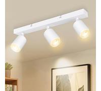 Dehobo Plafonnier Orientable 3 Spots Blanc Mat avec Douille GU10, Rampe et Rails Moderne pour Cuisine Chambre Salon Couloir Salle à Manger, Sans Ampoules