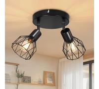 Dehobo Plafonnier Spot Orientable avec Douille E14 - Style Rétro Spots de Plafond - Plafonnier Led Cuisine 2 Spots Noir - plafonnier industriel pour Cuisine Chambre Salon, Sans Ampoules