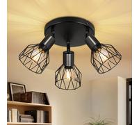 Dehobo Plafonnier Spot Orientable avec Douille E14 - Style Rétro Spots de Plafond - Plafonnier Led Cuisine 3 Spots Noir - Plafonnier Industriel pour Cuisine Chambre Salon, Sans Ampoules