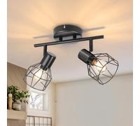 Dehobo Plafonnier Spots Orientable Noir, Rampe Spot avec Douille E14, Plafonnier 2 Spots de plafond pour Interieur Cuisine Chambre Salon, MAX 40W sans Ampoules