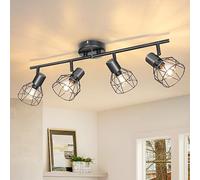 Dehobo Plafonnier Spots Orientables, Plafond LED 4 Spots E14 Noir | Rampe de Spots en Métal, Luminaire Moderne Industriel pour Cuisine Chambre Salon, max. 40W, sans Ampoules