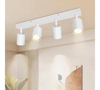 Dehobo Rampe et Rails de Spot Double GU10 Orientable Moderne, Plafonnier Blanc Mat Sans Ampoules - 4 Spots pour Cuisine, Chambre, Salon, Couloir, Salle à Manger