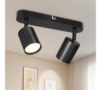 Dehobo Spot Plafond GU10 Orientables - Plafonnier LED 2 Spots - Plafonnier Spot Noir - Moderne Applique Plafond Interieur LED pour Cuisine Salon Chambre, Sans Ampoule