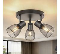 Dehobo Spots de Plafond Orientable, Plafonnier Spot Noir E14, Spot Cuisine Industriel 60W san Ampoules, Plafonnier 3 Spots Rond Abat-jour en Maille Métallique pour Chambre Salon Couloir
