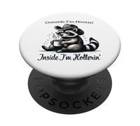 Dehors, Je suis Hootin. À l'intérieur, Je suis Hollerin Raccoon Cowboy Coffee PopSockets PopGrip Adhésif