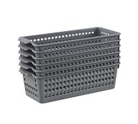 Dehouse Lot de 6 petit panier rectangulaire de rangement en plastique, petit panier de rangement en plastique, gris