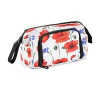 DEHOZO Grande trousse à crayons portable avec fermeture éclair - Motif coquelicot rouge et fleurs violettes - Pour bureau, école, étudiant, boîte à stylos multifonction pour fille, garçon, homme,
