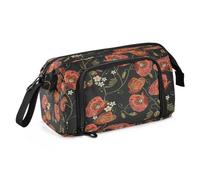 DEHOZO Grande trousse à crayons portable avec fermeture éclair - Motif coquelicot rouge vintage - Grande trousse à crayons pour bureau, école, étudiant, boîte à stylos multifonction pour fille,