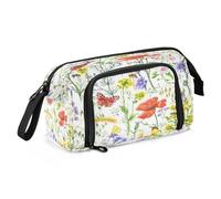 DEHOZO Trousse à crayons portable avec fermeture éclair, coquelicot, abeilles, plantes, papillon, grande trousse à crayons pour bureau, école, étudiant, boîte à stylos multifonction pour fille,