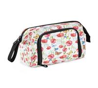 DEHOZO Trousse à crayons portable avec fermeture éclair, fleurs rouges, coquelicot, papillon, grande trousse à crayons, trousse à crayons pour bureau, école, étudiant, boîte à stylos multifonction