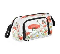 DEHOZO Trousse à crayons portable avec fermeture éclair, motif coquelicot, marguerite, abeille, papillon, grande trousse à crayons, trousse à crayons pour bureau, école, étudiant, boîte à stylos