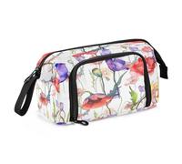 DEHOZO Trousse à crayons portable avec fermeture éclair, motif fleur de coquelicot aquarelle, grande trousse à crayons pour bureau, école, étudiant, boîte à stylos multifonction pour fille, garçon,