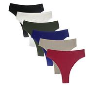 Deigecil Lot de 6 strings pour femme - Taille haute - Sous-vêtements en coton - Doux et confortable - Sous-vêtements de sport pour femme, Noir, 1 blanc, 1 vert armée, 1 bordeaux, 1 bleu, 1 kaki, S