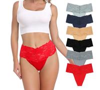 Deigecil Strings taille haute rétro pour femmes en dentelle douce et confortable sans couture en coton - Lot de 6 petites culottes grande taille, XXL