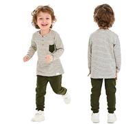 deiko Ensemble de vêtements unisexe pour enfant garçon et fille, 100 % coton, haut à manches longues et pantalon avec poches, kaki, 2-3 Jahre