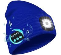 Deilin Bonnet Bluetooth avec LED Lampe pour Hommes Femmes, Bonnet Bluetooth 5.0 avec lumière 4 LED Lampe USB Rechargeable Chapeau avec écouteurs Stéréo sans Fil, Cadeau Noël Anniversaire, Bleu
