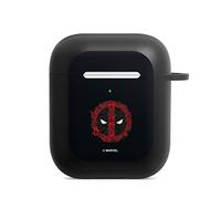 DeinDesign Coque a Mousqueton Compatible avec Apple AirPods Coque Noire Coque avec Mousqueton Marvel Deadpool Logo