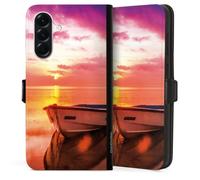 DeinDesign Etui Compatible avec Samsung Galaxy A56 5G Etui Folio Etui magnetique Coucher du Soleil Barque Mer