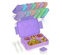 Deine Schulhelden Bento Box - Boîte à déjeuner pour adultes et enfants - Incassable, anti-fuite avec couverts et gobelets - Sans BPA - Passe au lave-vaisselle et au micro-ondes - 1330 ml (violet foncé