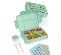 Deine Schulhelden Bento Box - Boîte à déjeuner pour enfants - Incassable, anti-fuite - Avec couverts et gobelets - Sans BPA - Passe au lave-vaisselle et au micro-ondes - Capacité : 1330 ml (vert)